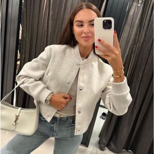 Zara Beige felted cropped bomber jacket